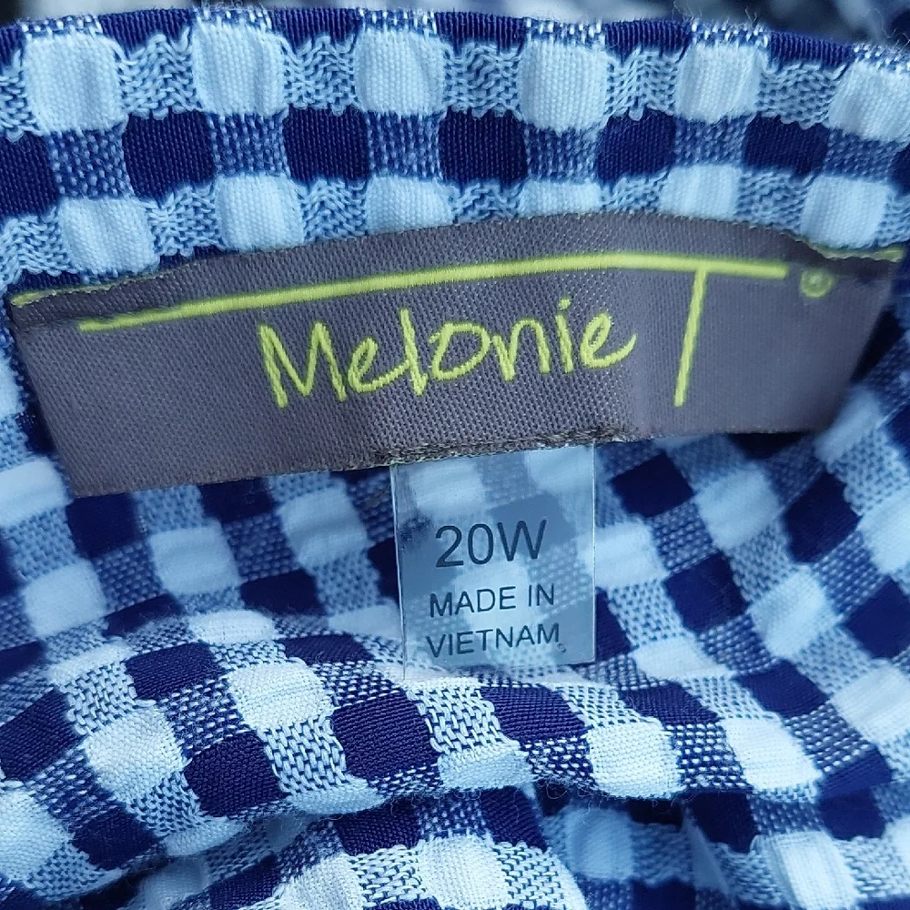 Melonie Blue and White Sleeveless Checkered Midi Dress Sz 20W - Picture 14 of 15